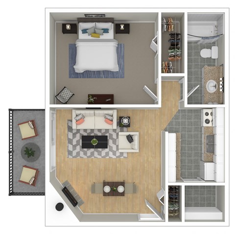 Floor plan for 1 bed, 1 bath, 650 sqft